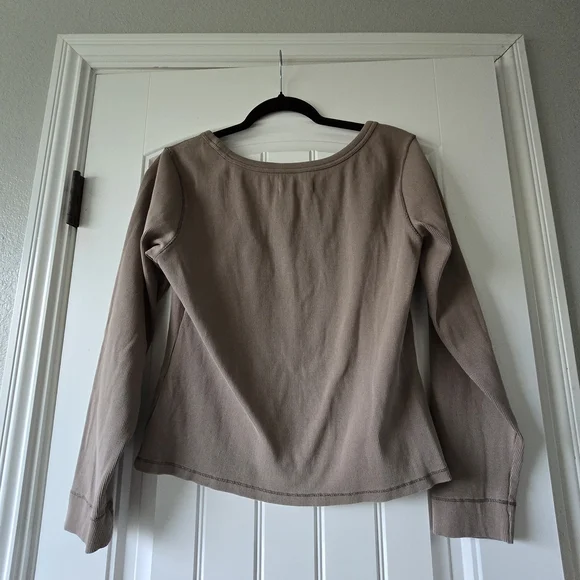 Everlane Luxe Rib Long Sleeve Top Organic Cotton Rib Knit Taupe Minimalist XL - Picture 9 of 11